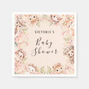 Pink Woodland Animals Personalized Paper Napkin