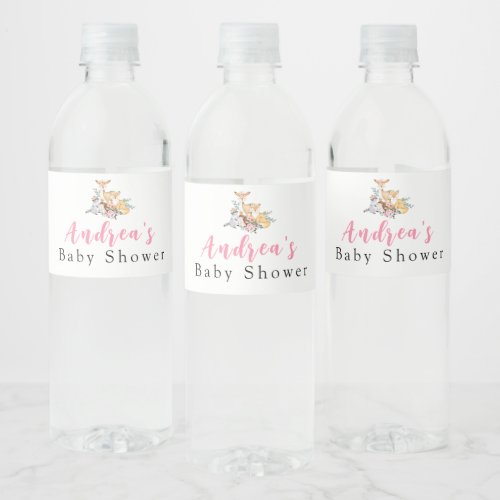 Pink Woodland Baby Shower Water Bottle Label