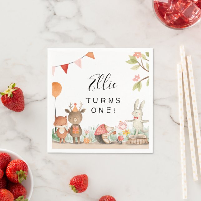 Pink Woodland Birthday Party Napkins (Insitu)