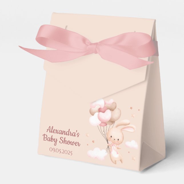 Pink Woodland Bunny Rabbit Baby Shower Favor Boxes (Front Side)