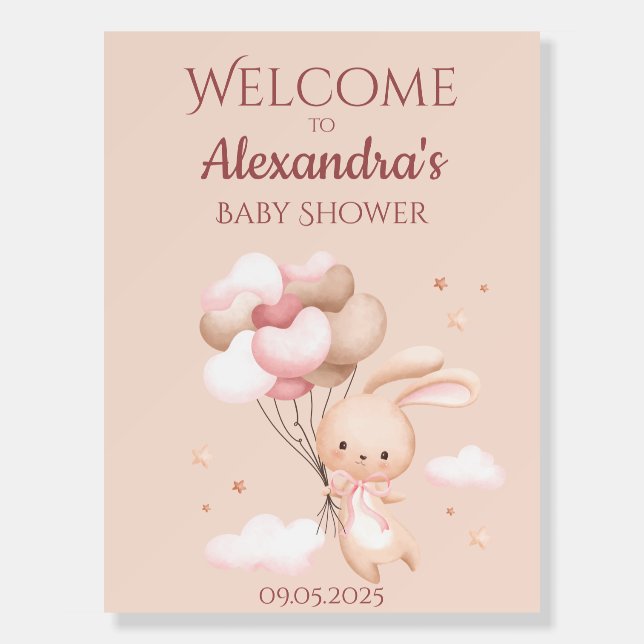 Pink Woodland Bunny Rabbit Baby Shower Welcome Foam Board (Front)
