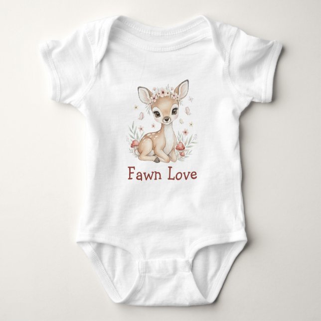 Pink Woodland Deer Girl Baby Shower Gift Bodysuit (Front)