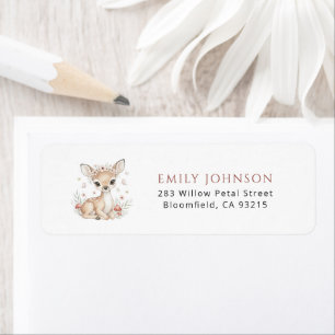 Pink Woodland Deer Girl Baby Shower Return Address Label