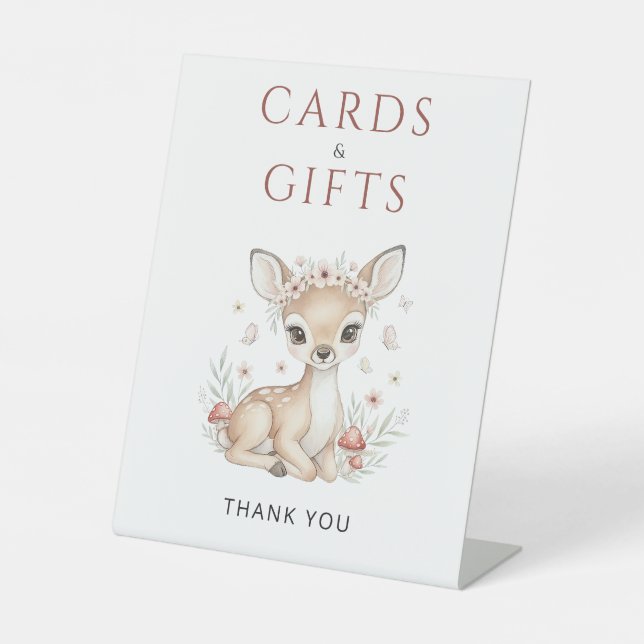 Pink Woodland Deer Girl Cards & Gifts Baby Shower Pedestal Sign (Front)