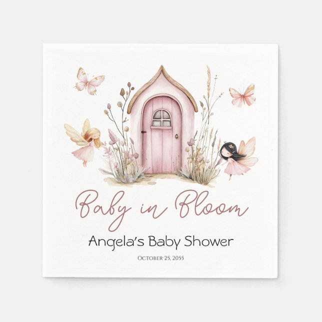 Pink Woodland Fairies Baby Shower Napkins (Front)