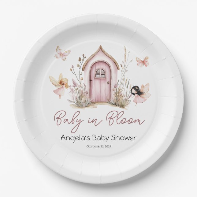 Pink Woodland Fairies Baby Shower Paper Plates (Front)