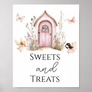 Pink Woodland Fairies Sweets and Treats Party Sign