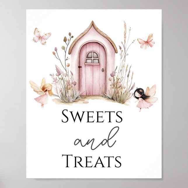 Pink Woodland Fairies Sweets and Treats Party Sign (Front)