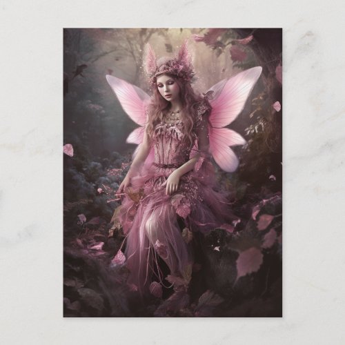 Pink Woodland Fairy Fantasy Art Postcard