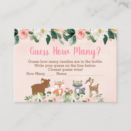 Pink Woodland Floral Guess How Many Shower Game Enclosure Card