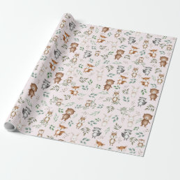 Pink Woodland Forest Animals Birthday Baby Shower Wrapping Paper