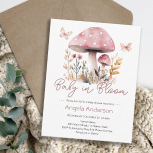 Pink Woodland Mushroom Baby in Bloom Baby Shower Invitation