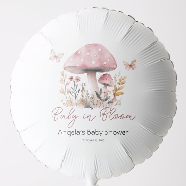Pink Woodland Mushroom Baby Shower Balloon (Front)