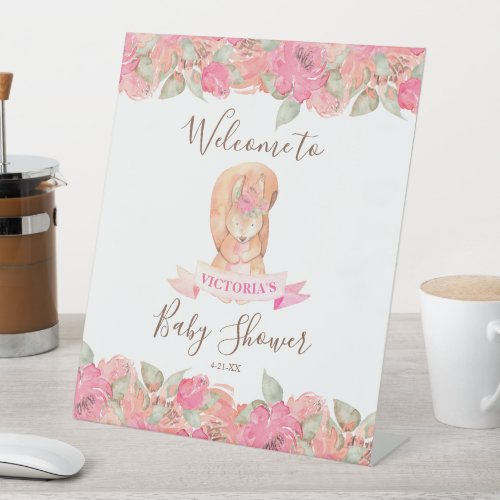Pink Woodland Squirrel Floral Baby Shower Welcome 