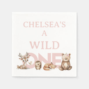 Pink Woodland Wild One 1st Birthday Napkins