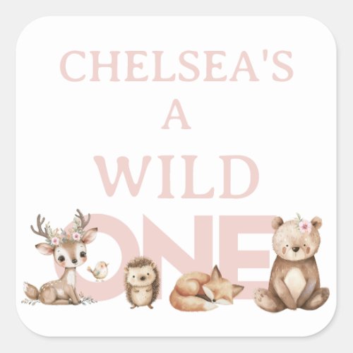 Pink Woodland Wild One 1st Birthday Square Sticker