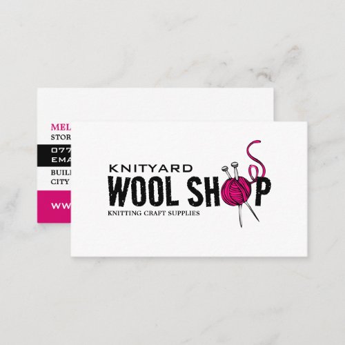 Pink Wool Shop Logo Knitting Store Yarn Store Business Card