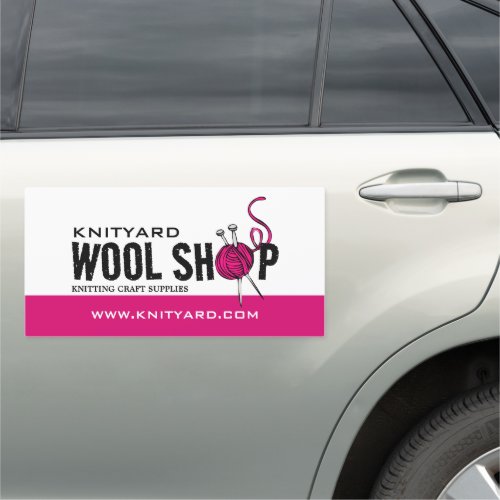 Pink Wool Shop Logo Knitting Store Yarn Store Car Magnet