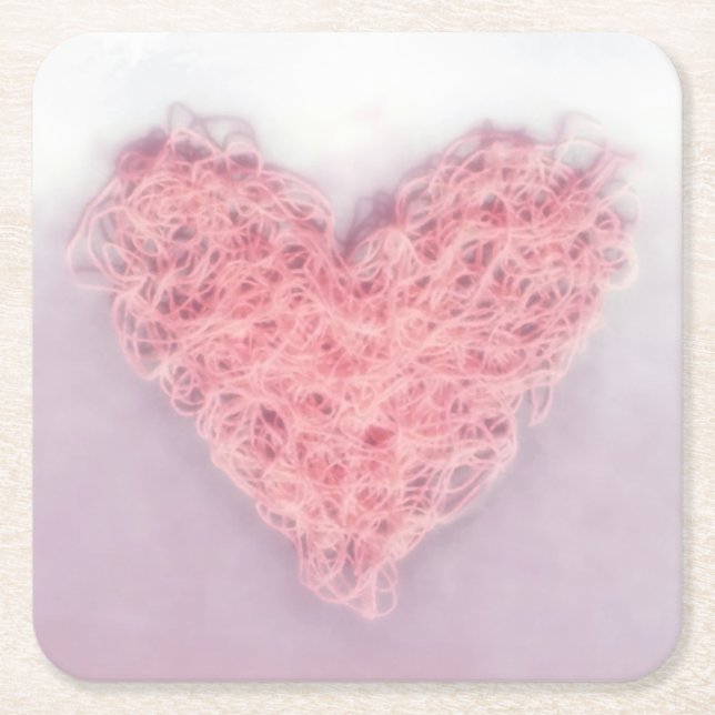 Pink Woolen Knitting Heart Paper Coaster (Front)