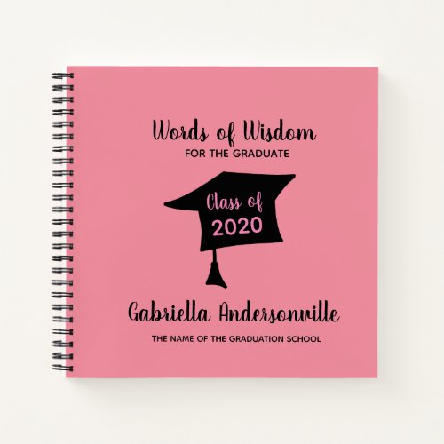 Pink Words of Wisdom for the Graduate Guestbook Notebook