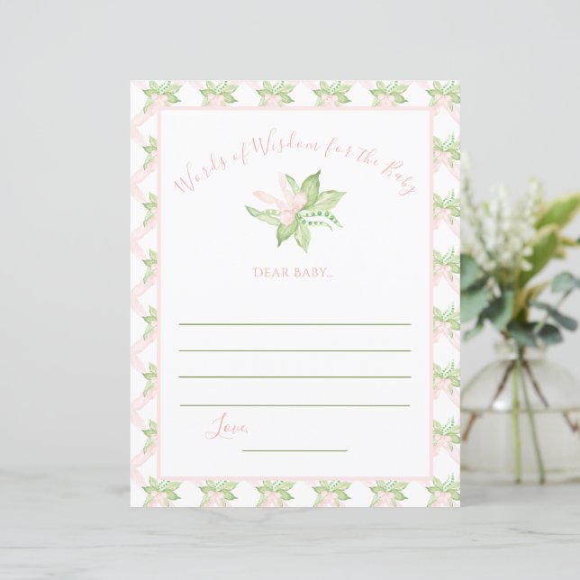 Pink Words of Wisdom Sweet Pea Baby Shower Game (Standing Front)