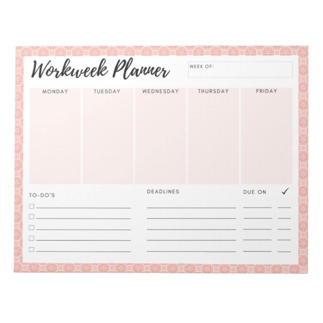 Pink Workweek Planner Notepad (Front)