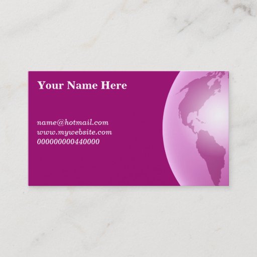 Customizable Pink World Globe, Your Name Here, name@hotmail.... Business Cards