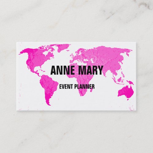 Pink World Map Abstract Art Wedding Colorful Business Card