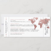 Pink World Map Boarding Pass Save the Date Card (Back)