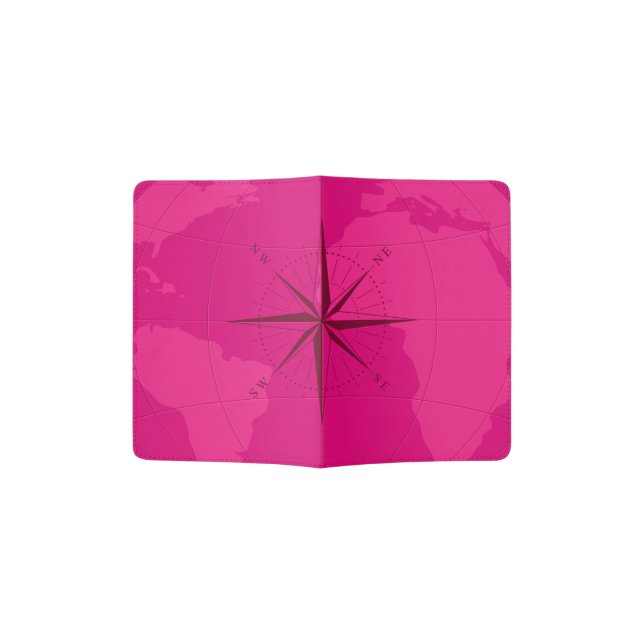 Pink World Map Custom Passport Holder (Opened)