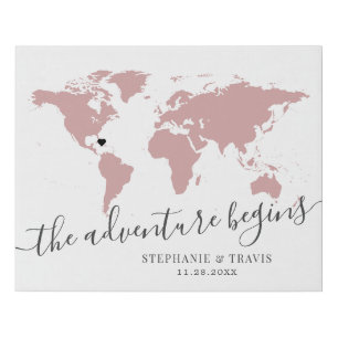 Pink World Map Destination Guest Book Alternative