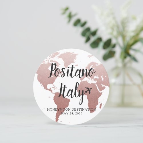 Pink World Map Destination Table Name Round Card
