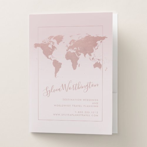 Pink World Map Destination Travel Planner Business Pocket Folder