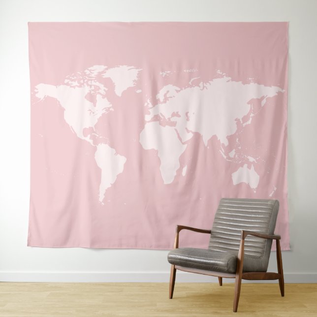 Pink World Map Detailed Globe Backdrop Tapestry (In Situ (Horizontal))