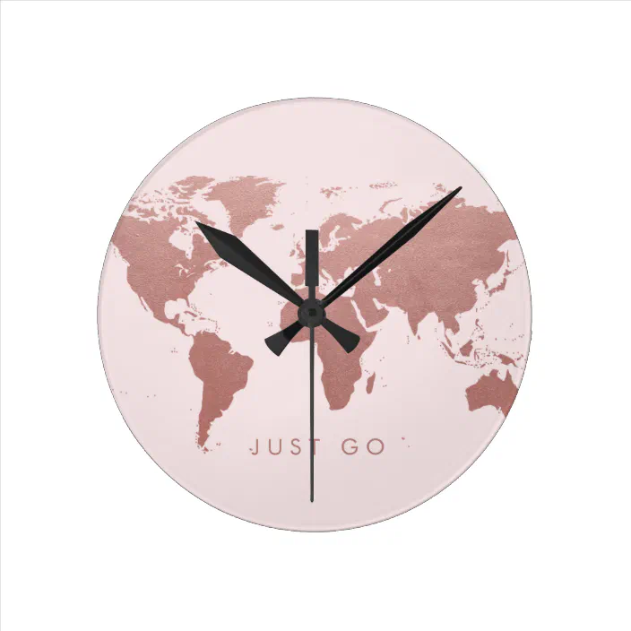 Pink World Map Globe Time To Go Round Clock Zazzle Com