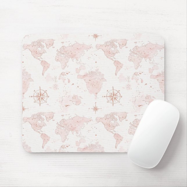 Pink World Map Mouse Pad (With Mouse)