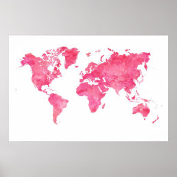 Pink World Map Records Poster