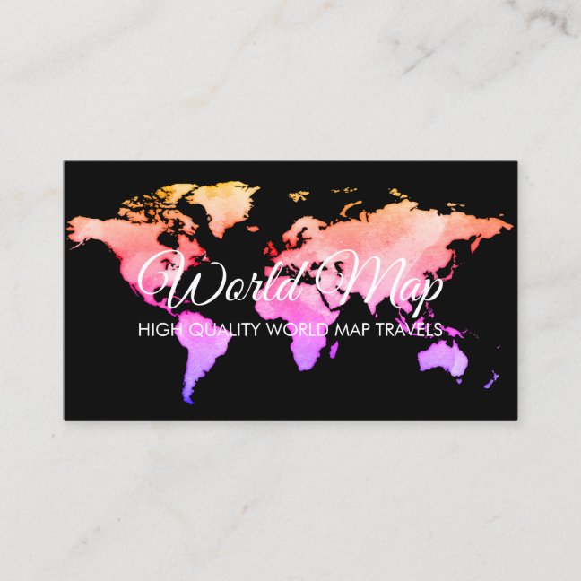 Pink World Map Trip Globe Travel Agent Business Card