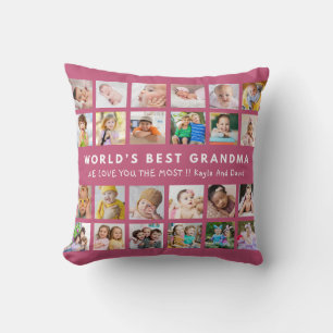 Pink World’s Best Grandma Grandkids 24 Photo Throw Pillow