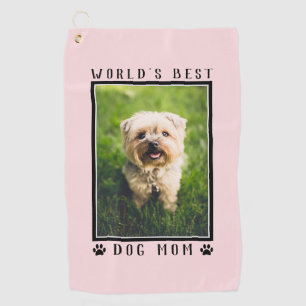 Pink World's Best Dog Mom Paw Prints Pet Photo Golf Towel