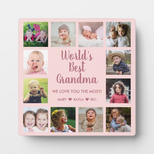 Pink Worlds Best Grandma Grandkids 12 Photo Plaque