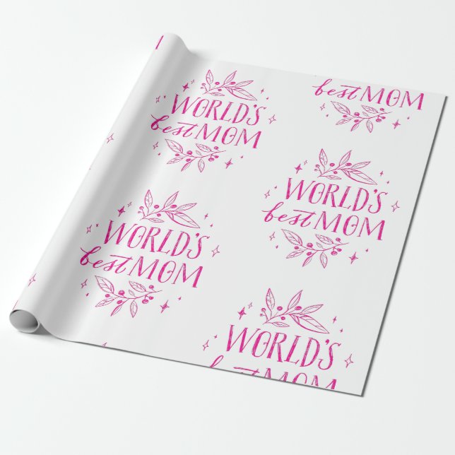 pink worlds best mom mothers day wrapping paper (Unrolled)