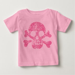 Pink Worn Skull and Crossbones Baby T-Shirt