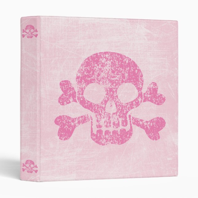 Pink Worn Skull and Crossbones Binder (Front/Spine)