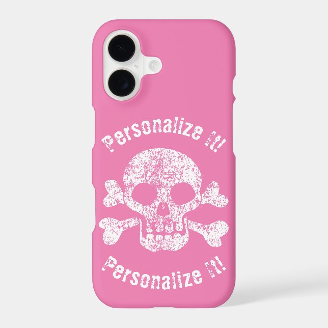 Pink Worn Skull and Crossbones iPhone Case (Back)