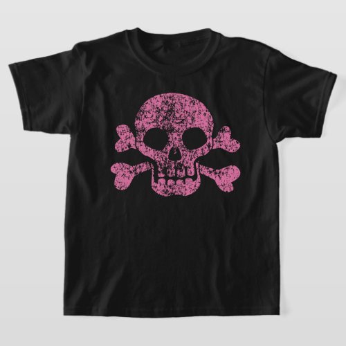 Pink Worn Skull and Crossbones T_Shirt