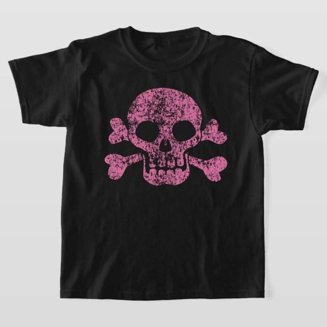 Pink Worn Skull and Crossbones T-Shirt (Laydown)