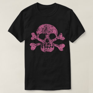Pink Worn Skull and Crossbones T-Shirt