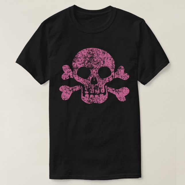 Pink Worn Skull and Crossbones T-Shirt (Design Front)