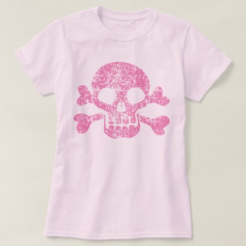 Pink Worn Skull and Crossbones T_Shirt